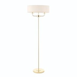 Endon 70563 Nixon 2 Light Floor Lamp In Brass With Crystal And Vintage White Faux Silk Shade