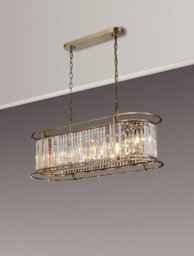 Crown Oval Convertible Pendant Or Semi Flush Light In Antique Brass Finish with Crystal Glass