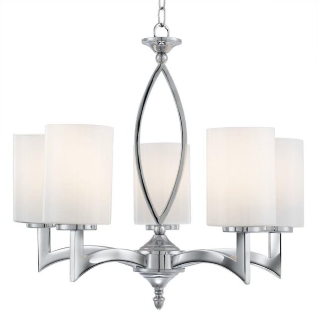 Searchlight 4995-5CC Gina 5 Light Chrome And White Glass Pendant