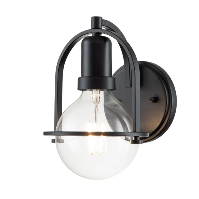 Quintiesse QN-SOMERSET1-C-BK Somerset Single Wall Light In Black With Clear Globe Lamp