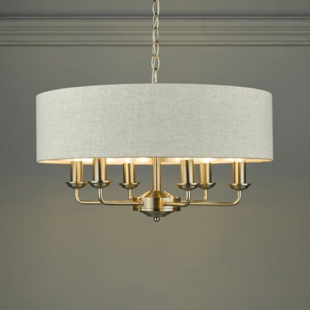 Laura Ashley Sorrento 6 Light Armed Fitting Ceiling Light in Brushed Chrome with Natural Shade