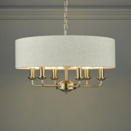 Laura Ashley Sorrento 6 Light Armed Fitting Ceiling Light in Brushed Chrome with Natural Shade