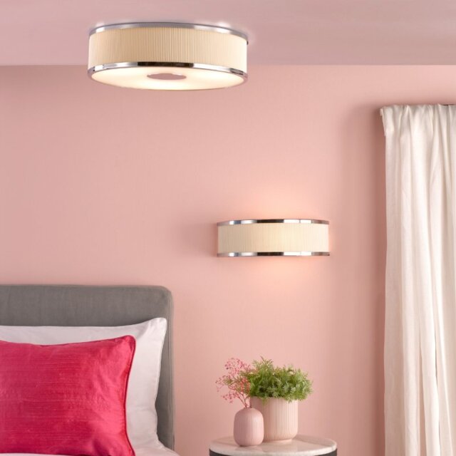 Dar Lighting Alvaro 3 Light Flush Ceiling Light In Polished Chrome With Ivory Shade