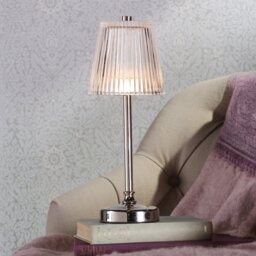 Laura Ashley Callaghan Rechargeable Table Lamp In Polished Nickel Finish With Ribbed Glass Shade LA3756661-Q