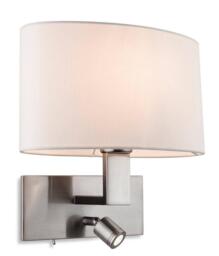 Firstlight 4938BS Webster Two Light Wall Light In Brushed Steel With Cream Shade And LED Reading Light