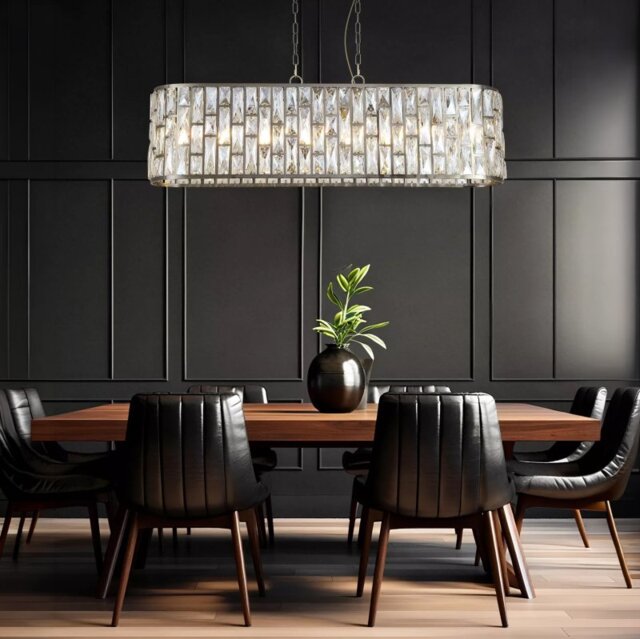 Searchlight Bijou 65818-8AB 8 Light Oval Ceiling Pendant Light In Antique Brass Finish With Crystal Glass