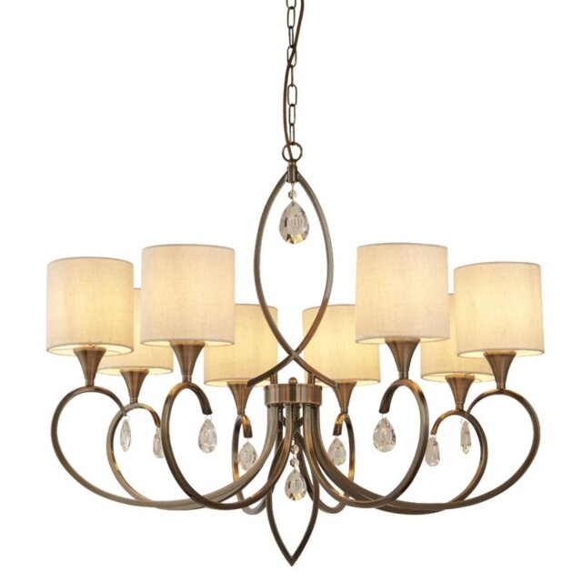 Searchlight 1608-8AB Alberto Eight Light Ceiling Pendant In Antique Brass And Crystal With Shades