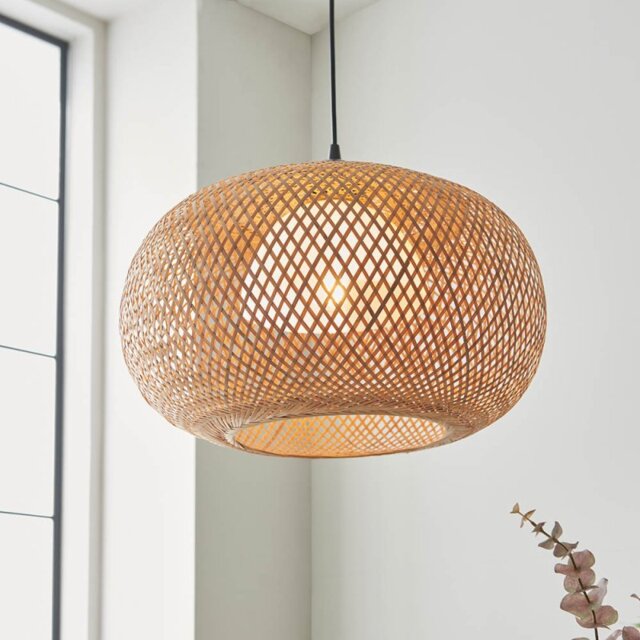 Endon 101572 Bali Natural Bamboo Ceiling Pendant Light With White Inner Shade
