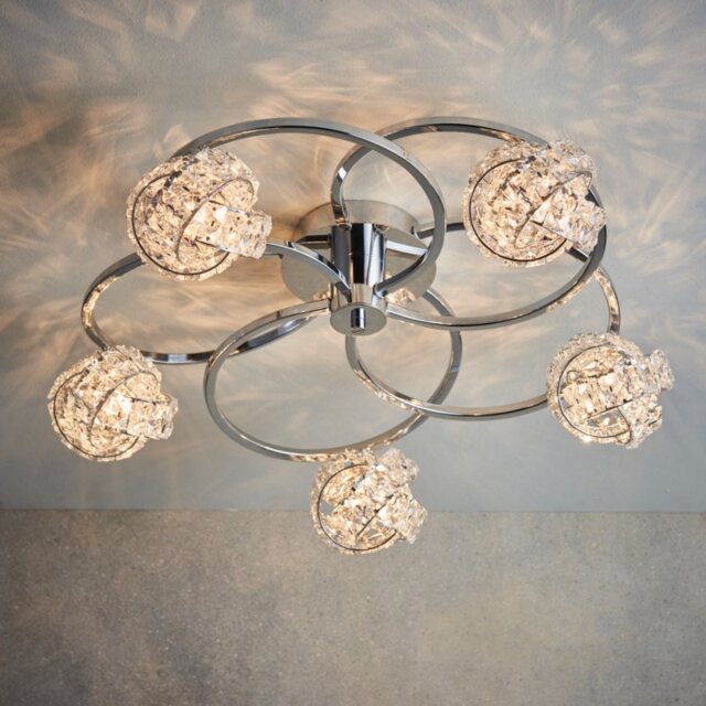 Endon 76595 Talia 5 Light Semi Flush In Chrome Plate And Clear Crystal Glass