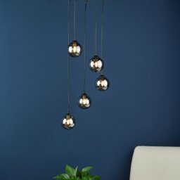 Dar Lighting Federico 5 Light Cluster Ceiling Pendant Light In Black With Smoked Glass
