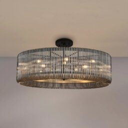 Verne 1 m Ceiling Pendant / Semi Flush Light In Black Finish With Smoked Glass