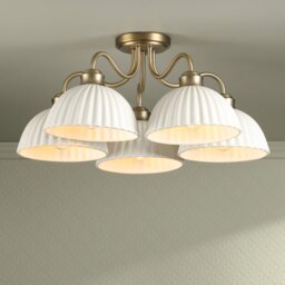 Laura Ashley Durford 5 Light Semi-Flush Ceiling Light In Matt Antique Brass And Ceramic Shades LA3756725-Q