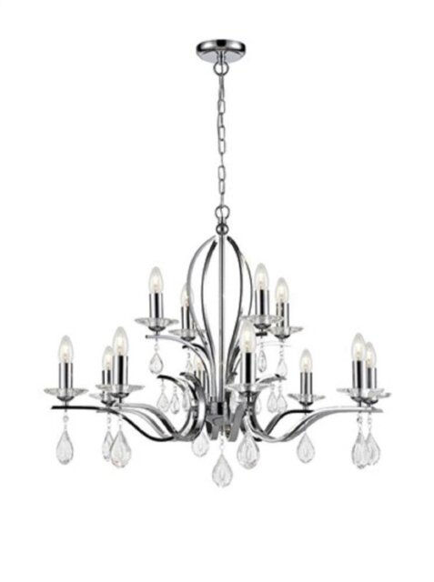 F2403-12 Forum 12 Light Ceiling Pendant In Chrome With Crystal Glass Drops