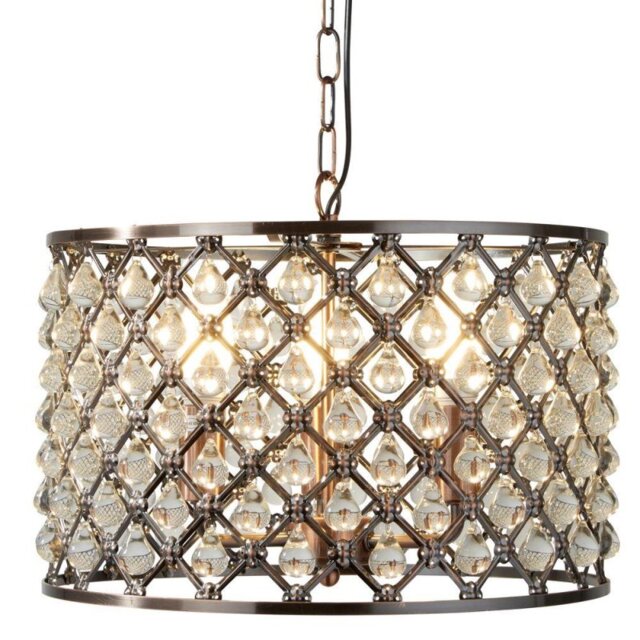Searchlight 7813-3CU Marquise Three Light Ceiling Pendant In Antique Copper And Crystal: Width:380mm