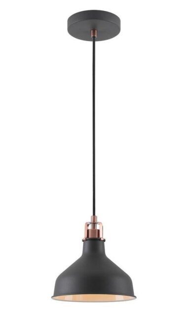 Ryde 1 Light Small Ceiling Pendant In Sand Black, Copper And White - Dia: 190mm
