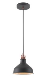 Ryde 1 Light Small Ceiling Pendant In Sand Black, Copper And White - Dia: 190mm