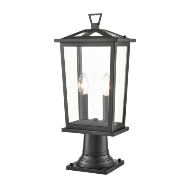 Franklite Dusk Outdoor 2 Light Pedestal Lantern In Matt Black Finish 485mm EXT6649