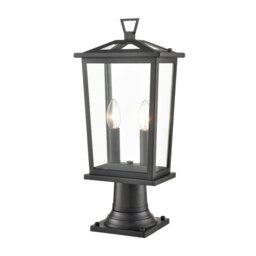 Franklite Dusk Outdoor 2 Light Pedestal Lantern In Matt Black Finish 485mm EXT6649
