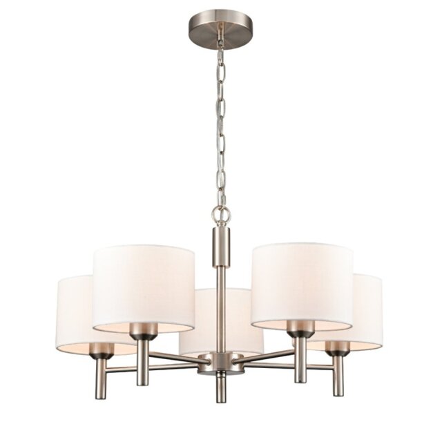 Franklite Barolo 5 Light Ceiling Light In Satin Nickel With Off White Shades FL2494-5