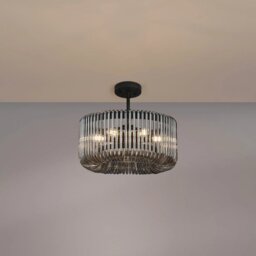 Verne 40 cm Ceiling Pendant / Semi Flush Light In Black Finish With Smoked Glass