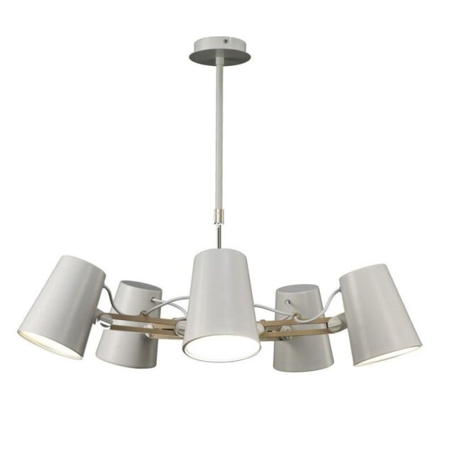 Mantra M3770 Looker 5 Light Telescopic Pendant Light In White And Beech Wood