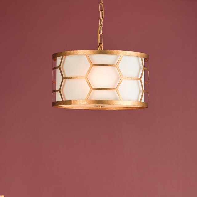 Dar EPS0312 Epstein 3 Light Ceiling Pendant In Gold With Ivory Linen Shade
