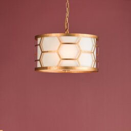 Dar EPS0312 Epstein 3 Light Ceiling Pendant In Gold With Ivory Linen Shade