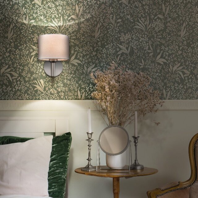Franklite Polaris Single Wall Light In Aged Brass With Fabric Shade FL2498-1