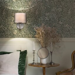 Franklite Polaris Single Wall Light In Aged Brass With Fabric Shade FL2498-1