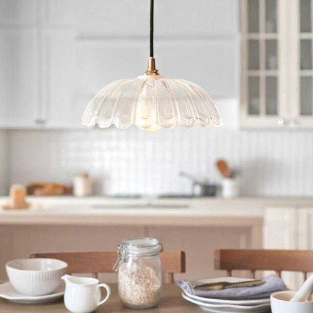 Endon 120750 Eltham Ceiling Pendant Light With Black Braided Cable And Carnation Glass Shade