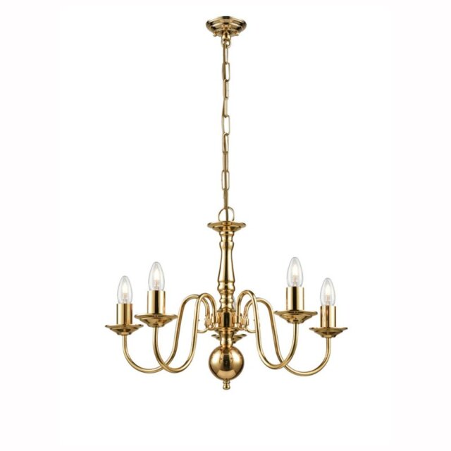 Franklite Delft 5 Light Flemish Ceiling Chandelier In Polished Brass Finish PE7915