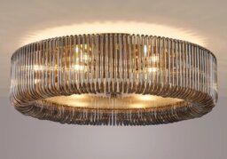 Verne 78 cm Round Flush Ceiling Light In Brass Finish With Smoked Glass