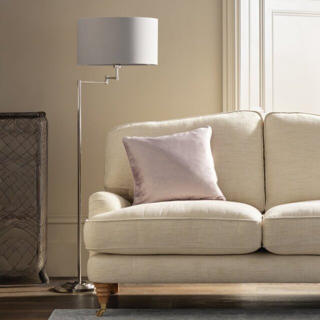 Laura Ashley Marlowe Polished Nickel Swing Arm Floor Lamp With Grey Cotton Shade