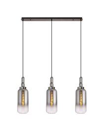 Glenn 3 Light Linear Ceiling Pendant Light In Black Chrome With Smoked And Clear Glass 