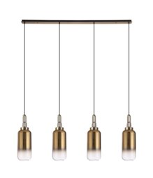 Glenn 4 Light Linear Ceiling Pendant Light In Brass Gold With Gold And Clear Glass 