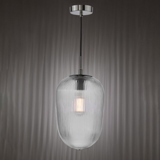 Dar Lighting Abrielle Ceiling Pendant In Polished Nickel With Ribbed Glass