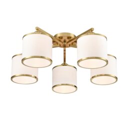Franklite Sirius 5 Light Flush Ceiling Light In Aged Brass With Off White Shade FL2496-5
