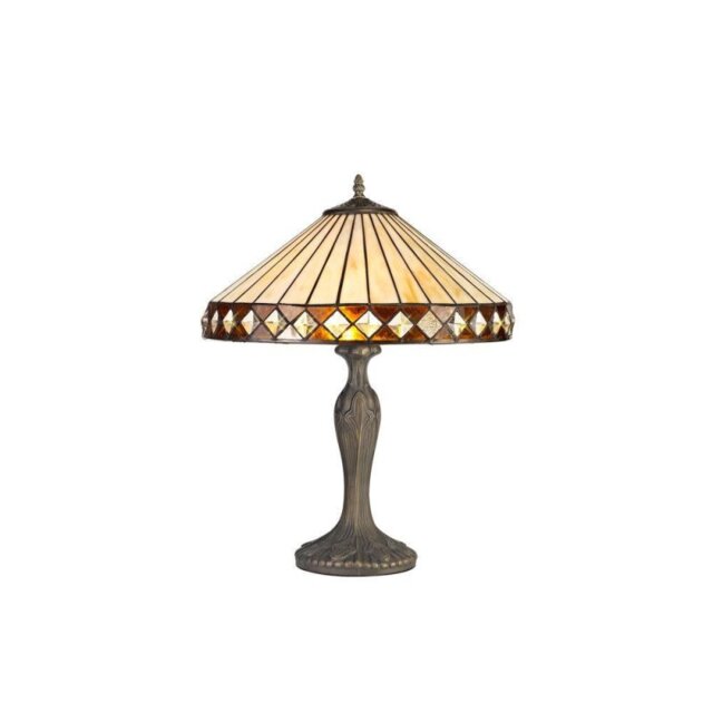 Cognac 1 Light Curved Table Lamp With 400mm Amber, Cream And Black Shade