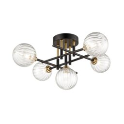 Franklite Abstraction Bathroom 5 Light Ceiling Light In Black With Ribbed Glass FL2463-5