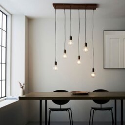 Endon 101684 Stellan 6 Light Linear Ceiling Pendant Light With Oak Stained Plywood Detailing