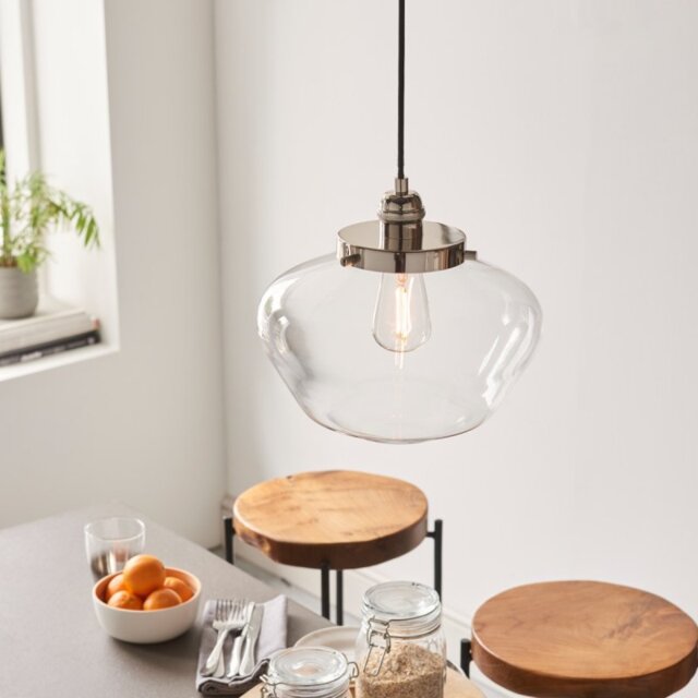 Timeless Ceiling Pendant Light In Bright Nickel Finish With Clear Glass Shade