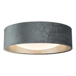 Dar Lighting Nysa 2 Light Flush Ceiling Light With Dark Grey Velvet Shade And Frosted Diffuser 40 cm
