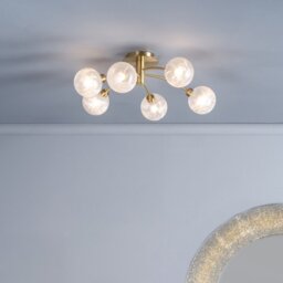 Dar AVA6441 Avari 6 Light Semi Flush Ceiling Light In Brass With Frosted Glass