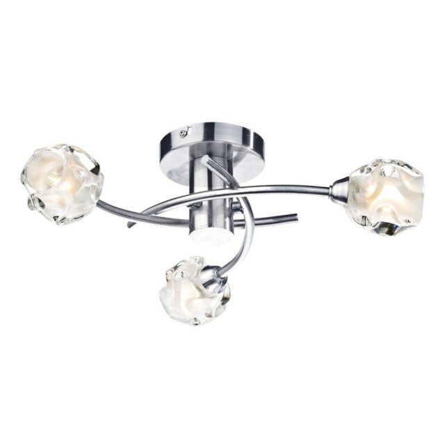 Dar SEA5346 Seattle 3 Light Semi Flush Ceiling Light In Satin Chrome With Glass Shades