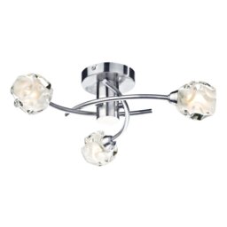 Dar SEA5346 Seattle 3 Light Semi Flush Ceiling Light In Satin Chrome With Glass Shades