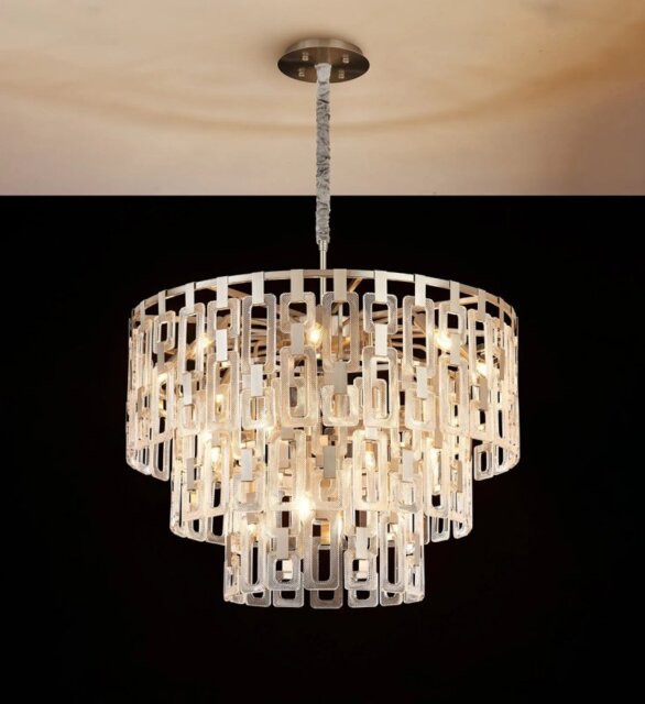 Italica 83 cm 3 Tier Round Pendant In Satin Nickel Finish With Clear Glass