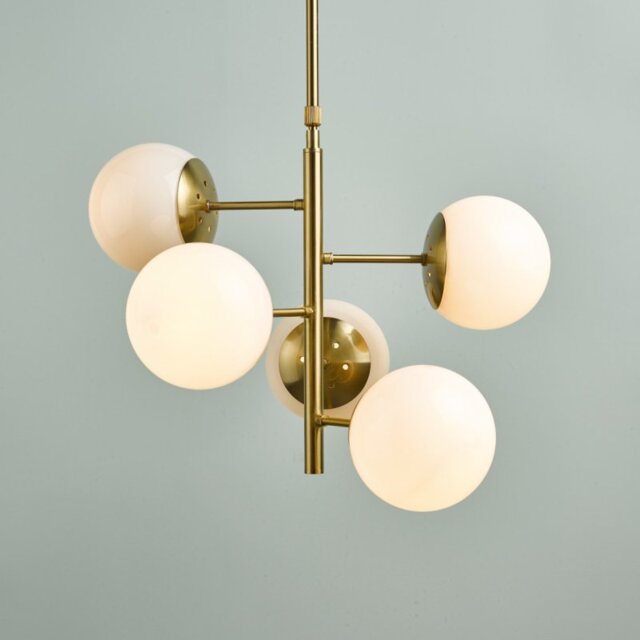 Dar BOM0535 Bombazine 5 Light Ceiling Pendant Light In Natural Brass