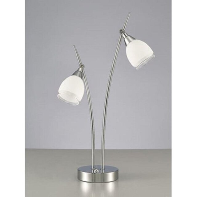 T982 2 Light Table Lamp In Chrome With Clear Edged Satin White Glass Shades
