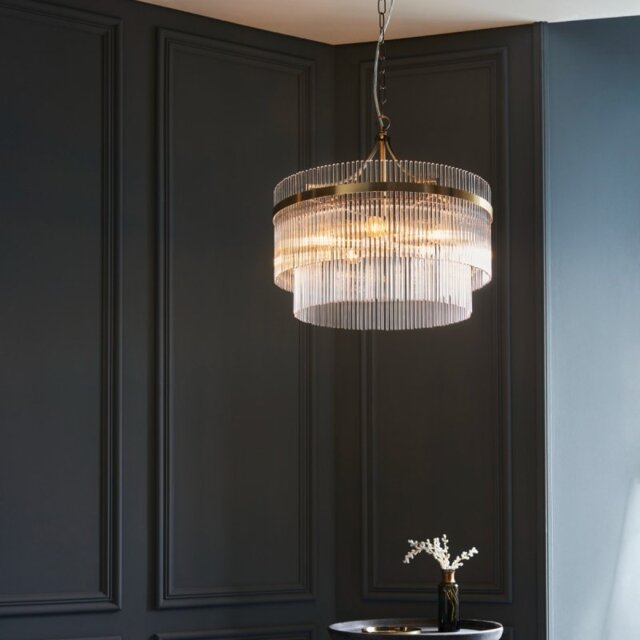 Endon 99166 Marietta 5 Light Ceiling Pendant Light In Antique Brass With Clear Glass
