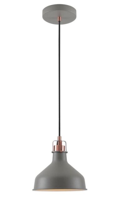 Ryde 1 Light Small Ceiling Pendant In Sand Grey, Copper And White - Dia: 190mm
